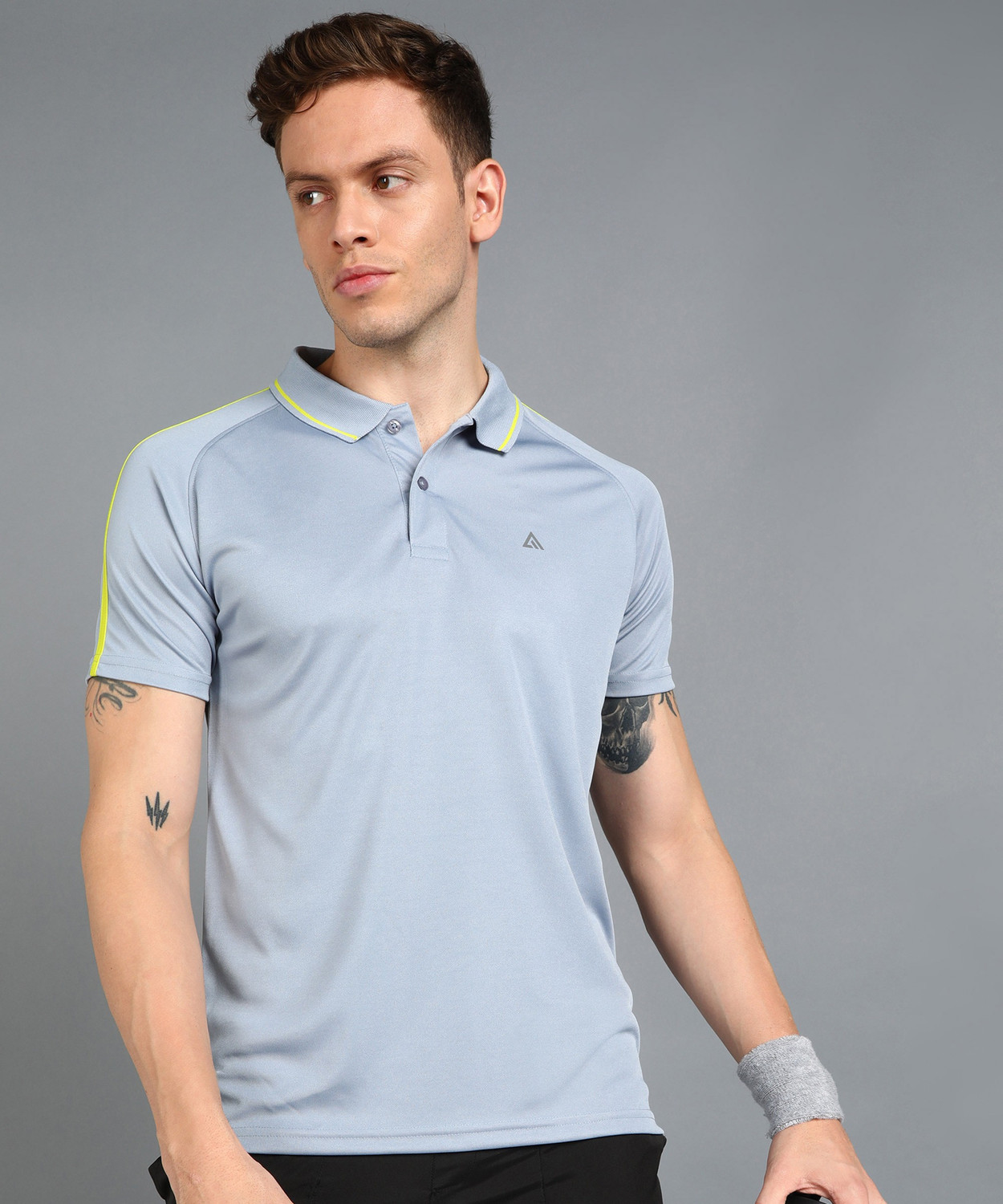 Image of Adrenex Solid Men Polo Neck Light Blue T-Shirt
