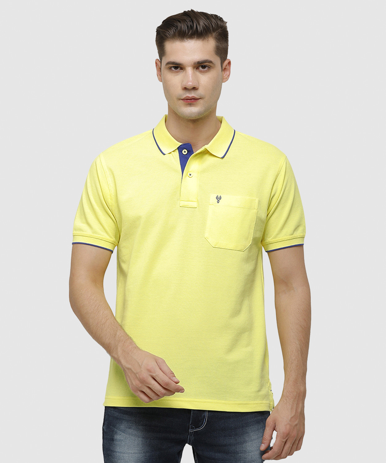 Image of Classic Polo Men Solid Polo Neck Cotton Blend Yellow T-Shirt