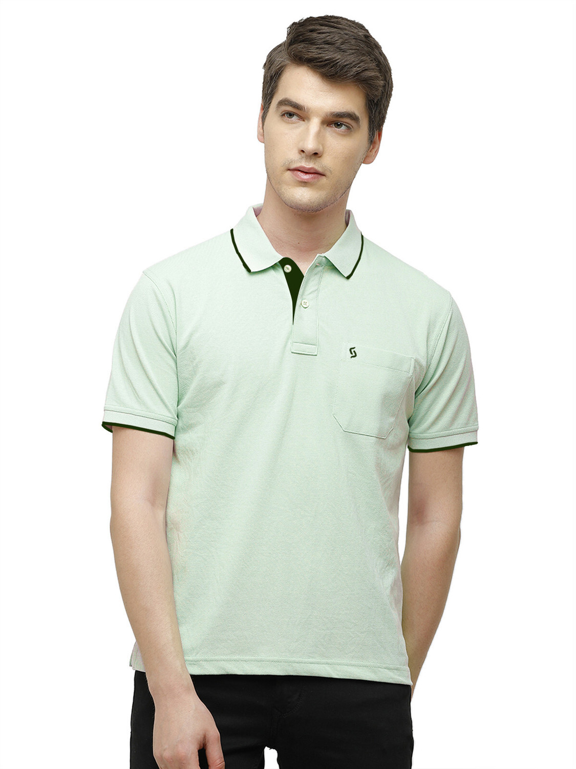 Image of Classic Polo Men Solid Polo Neck Cotton Blend Grey T-Shirt