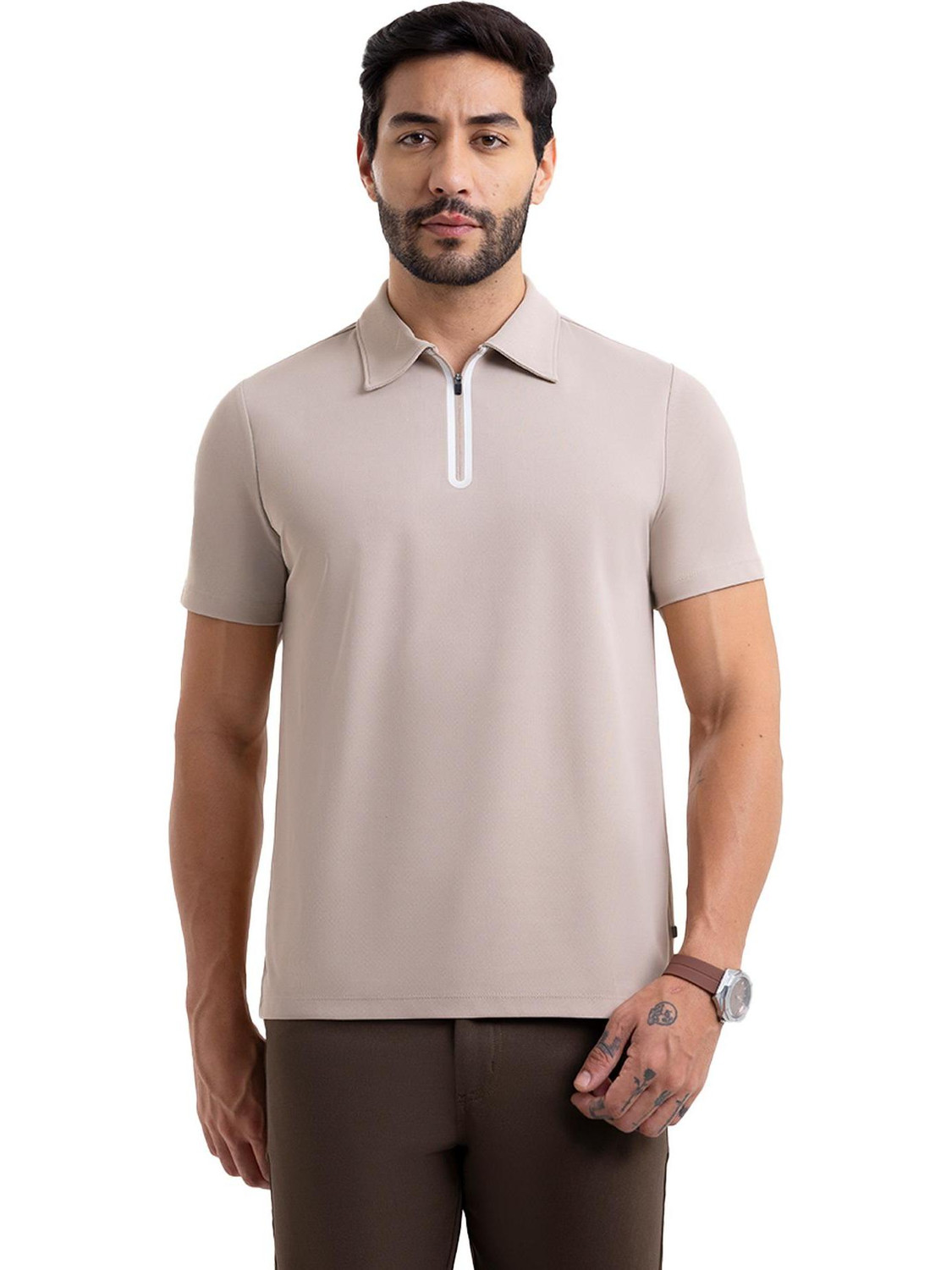 Image of Roadster Men Printed Round Neck Pure Cotton White T-Shirt