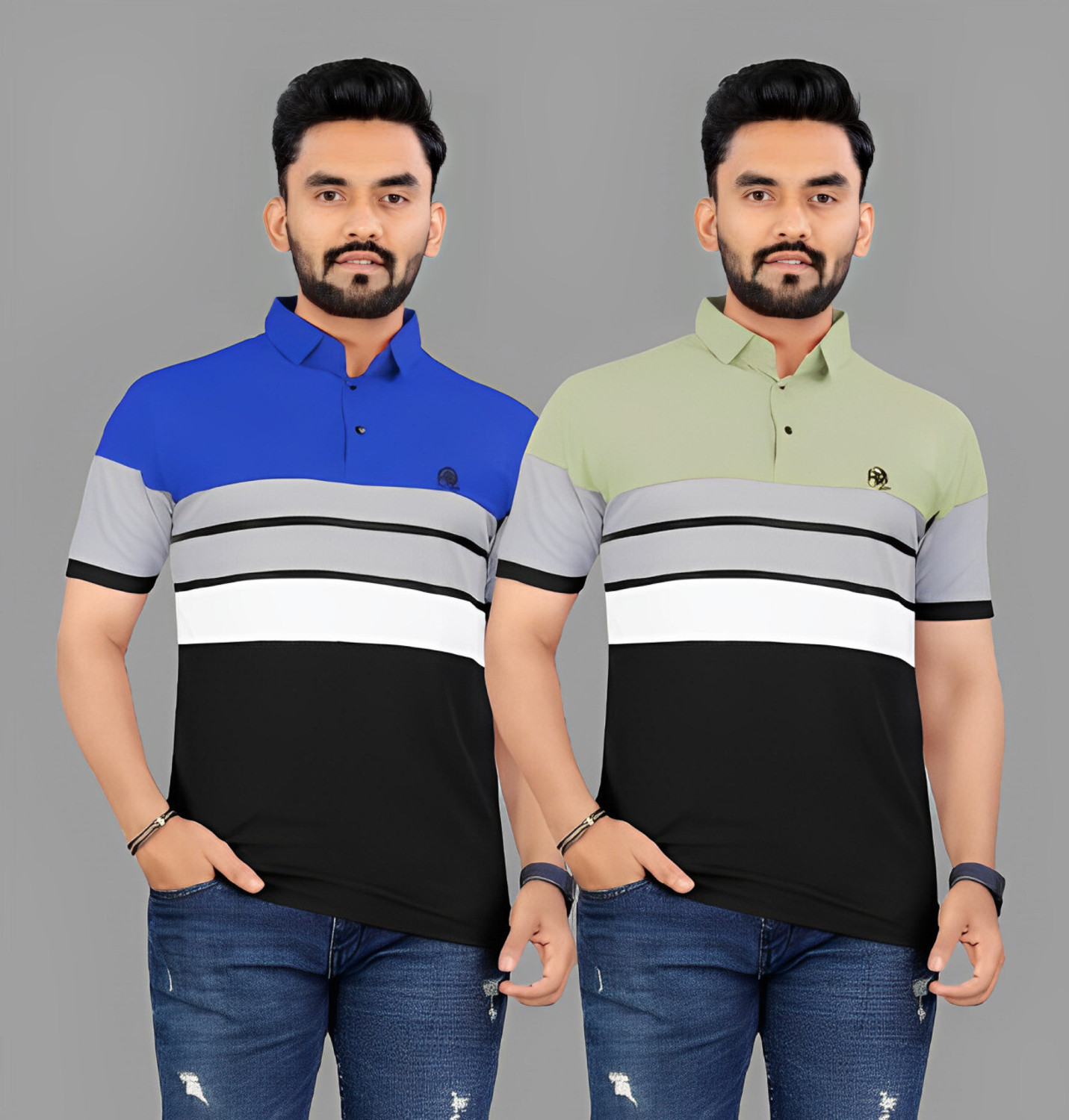 Image of Bliss Bell Pack of 2 Men Solid Polo Neck Cotton Blend Multicolor T-Shirt