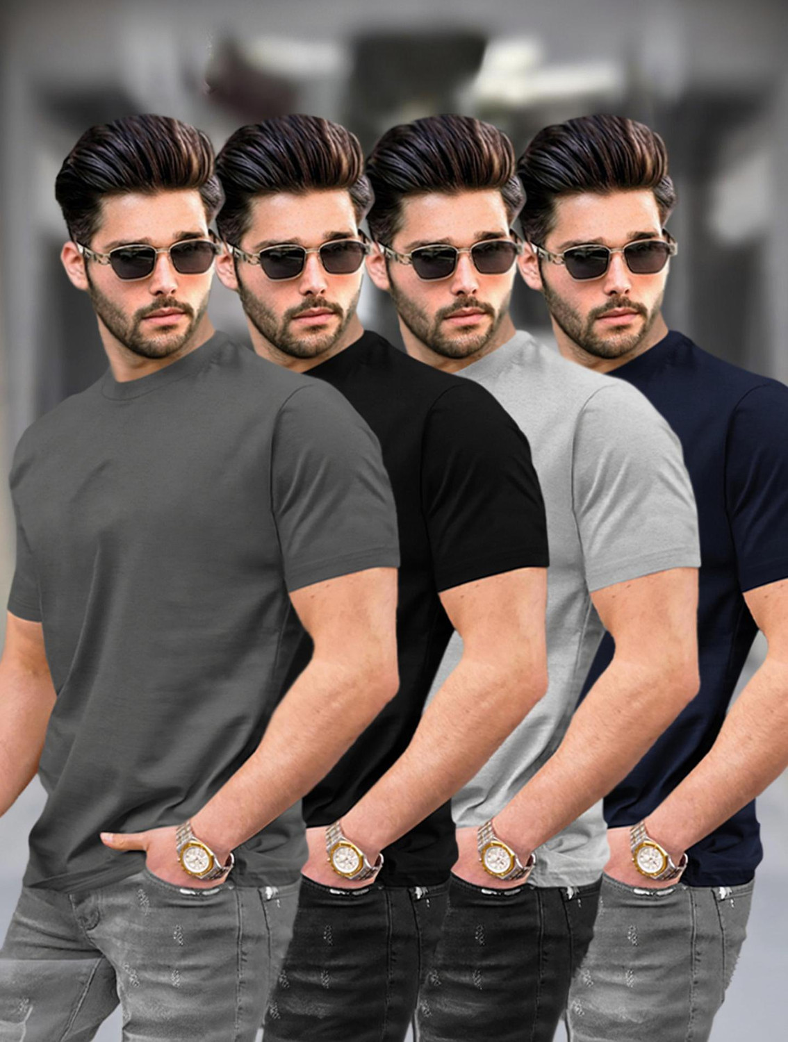 Image of TRIPR Men Solid Mandarin Collar Cotton Blend Beige T-Shirt
