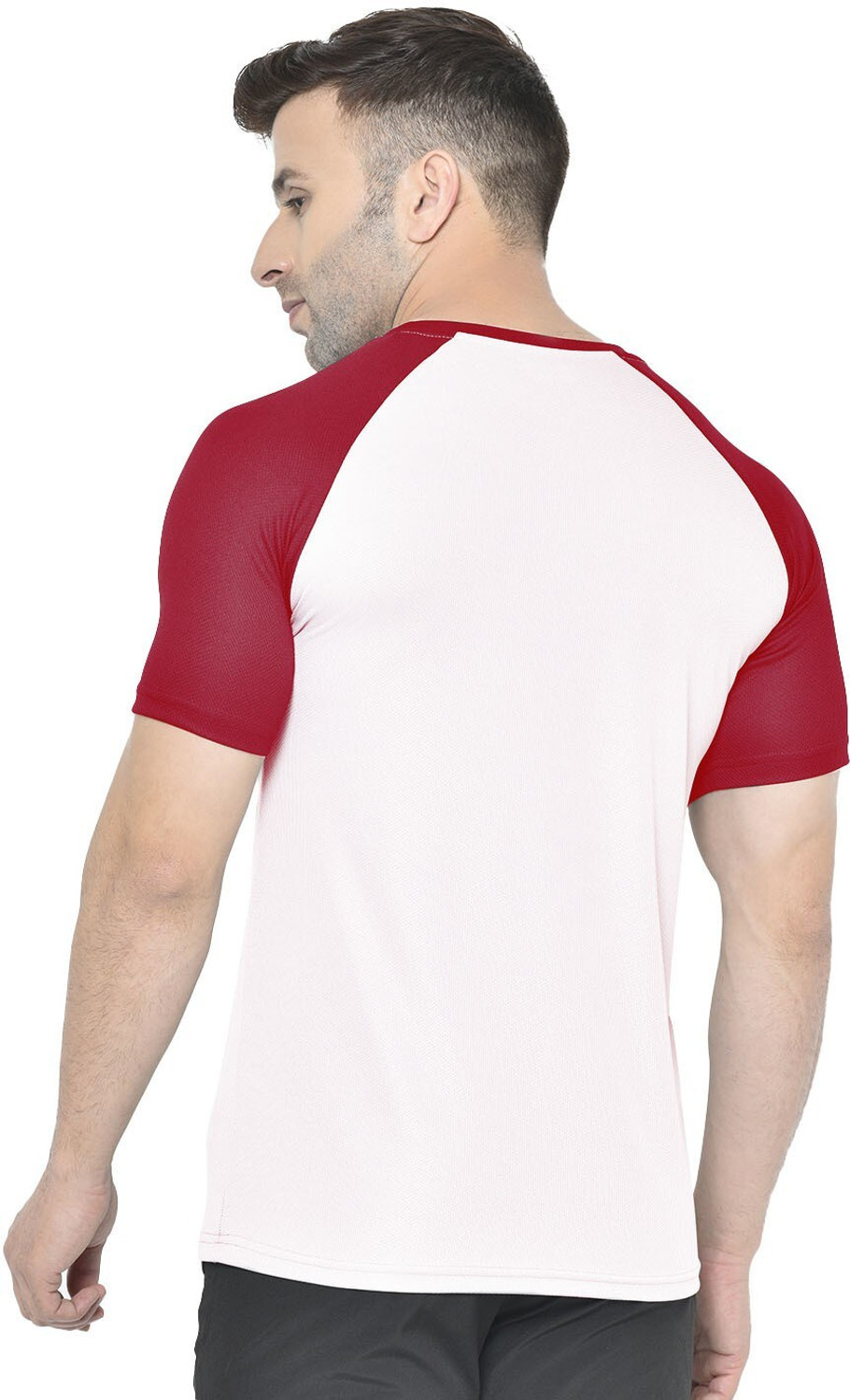 Image of CHKOKKO Men Colorblock Round Neck Polyester White T-Shirt