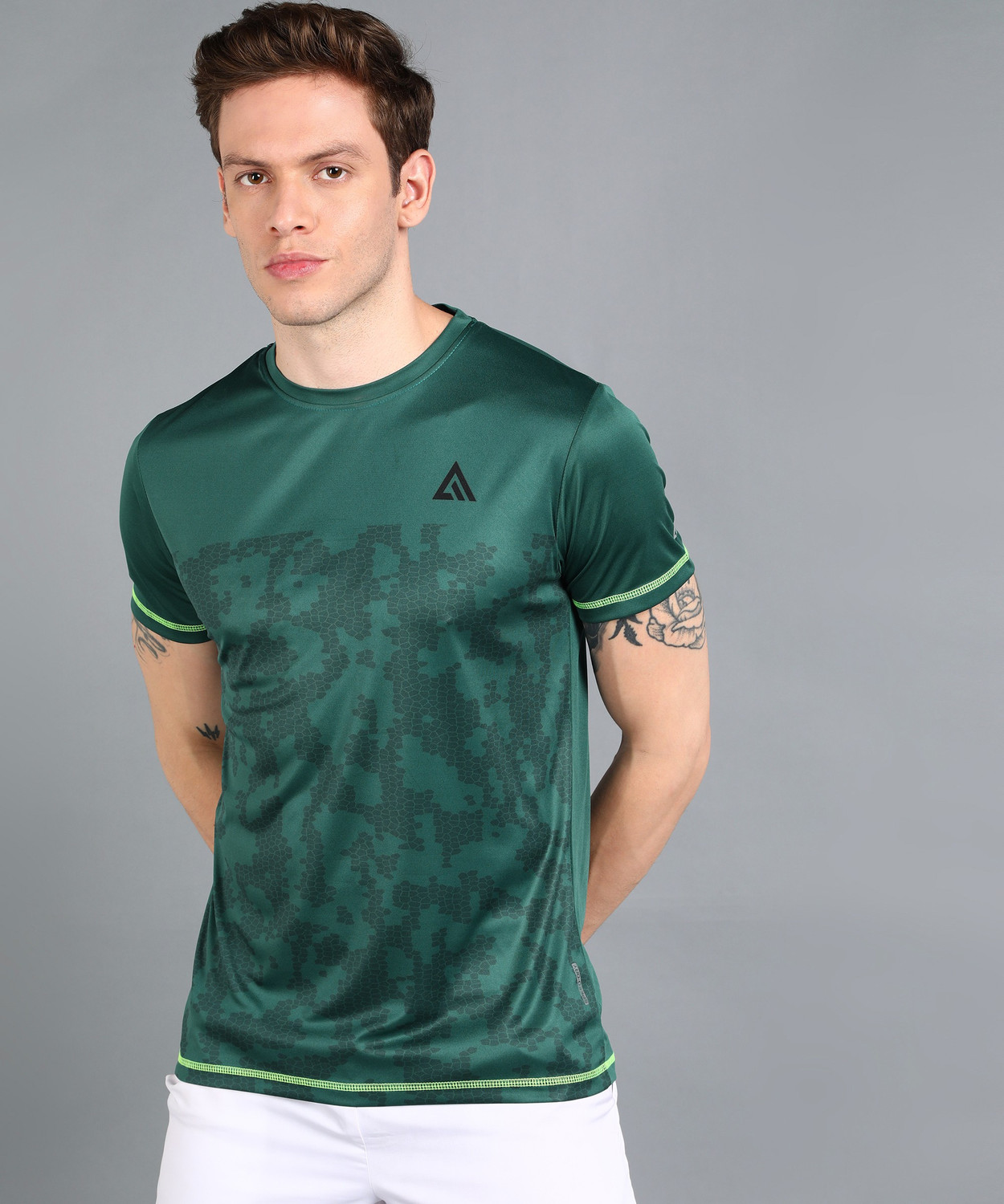 Image of Adrenex Printed Men Round Neck Green T-Shirt