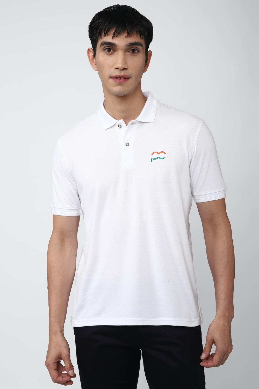 Image of PETER ENGLAND Solid Men Polo Neck White T-Shirt