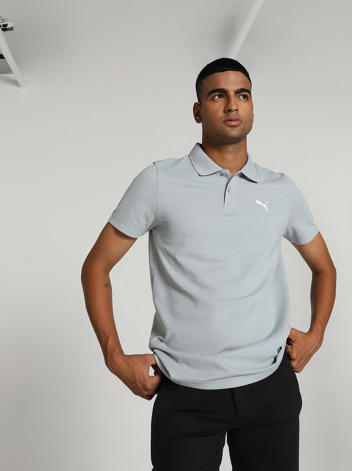 PUMA Solid Men Polo Neck Grey T-Shirt