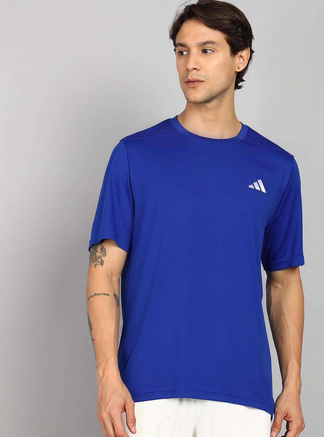 ADIDAS Solid Men Round Neck Blue T-Shirt