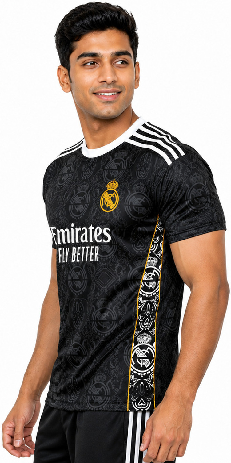 Image of Strivonsports Men Printed Round Neck Polyester Black T-Shirt