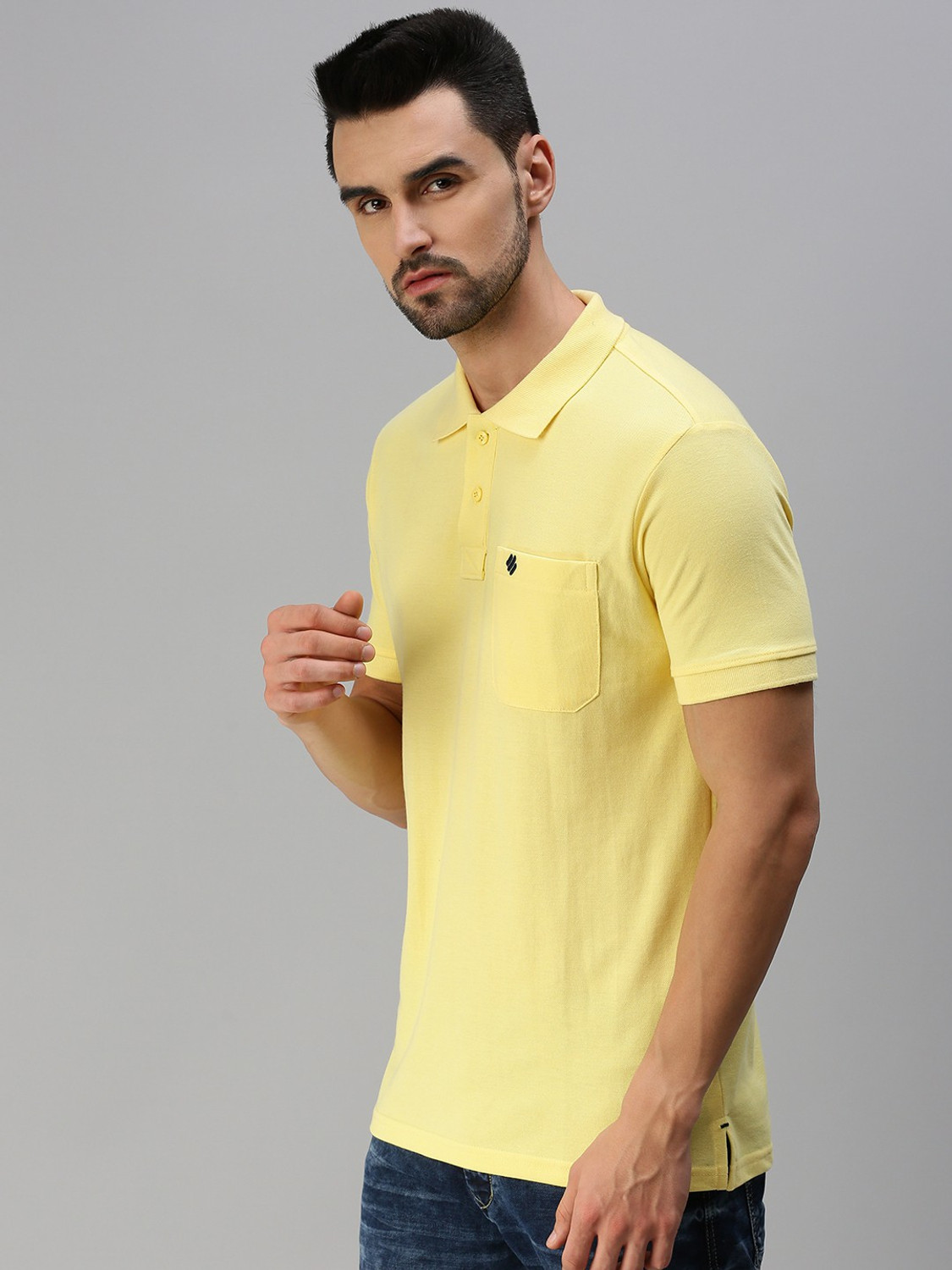 Image of ONN Solid Men Polo Neck Yellow T-Shirt