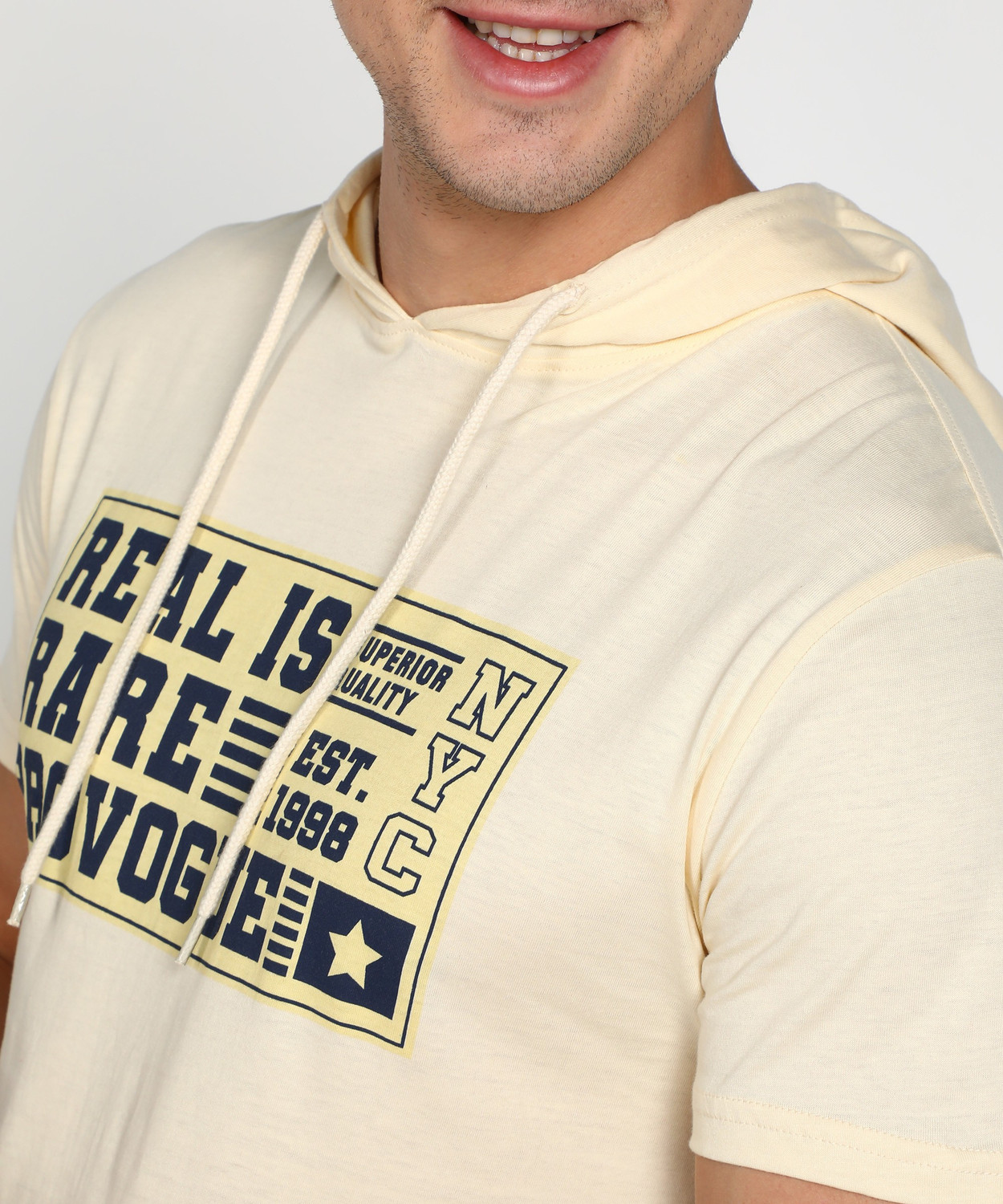 Image of PROVOGUE Printed Men Hooded Neck Beige T-Shirt