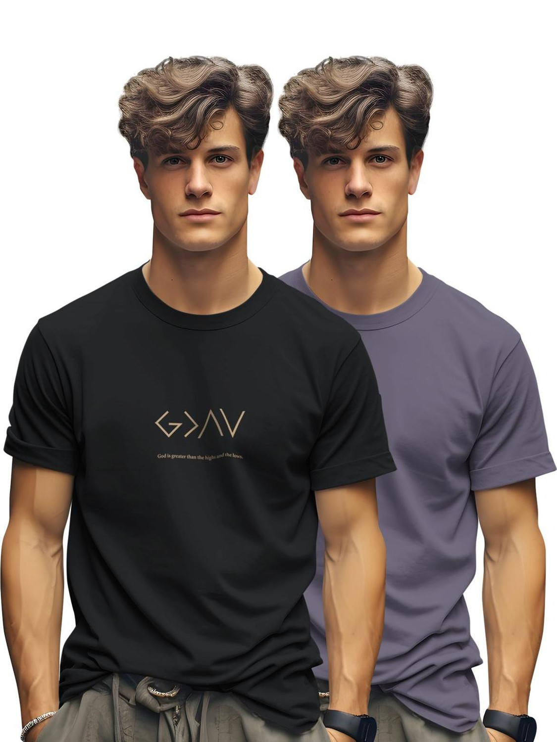 Image of Bullmer Pack of 2 Men Printed Round Neck Cotton Blend Multicolor T-Shirt