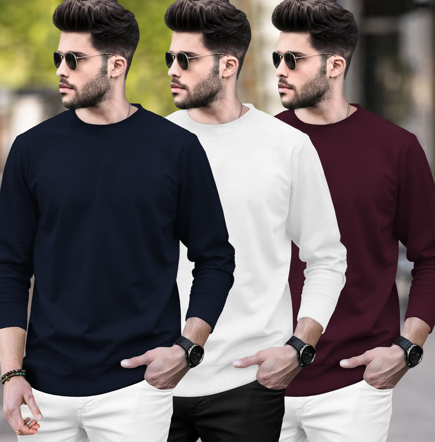 Image of BLIVE Men Printed Hooded Neck Cotton Blend Navy Blue, Yellow T-Shirt