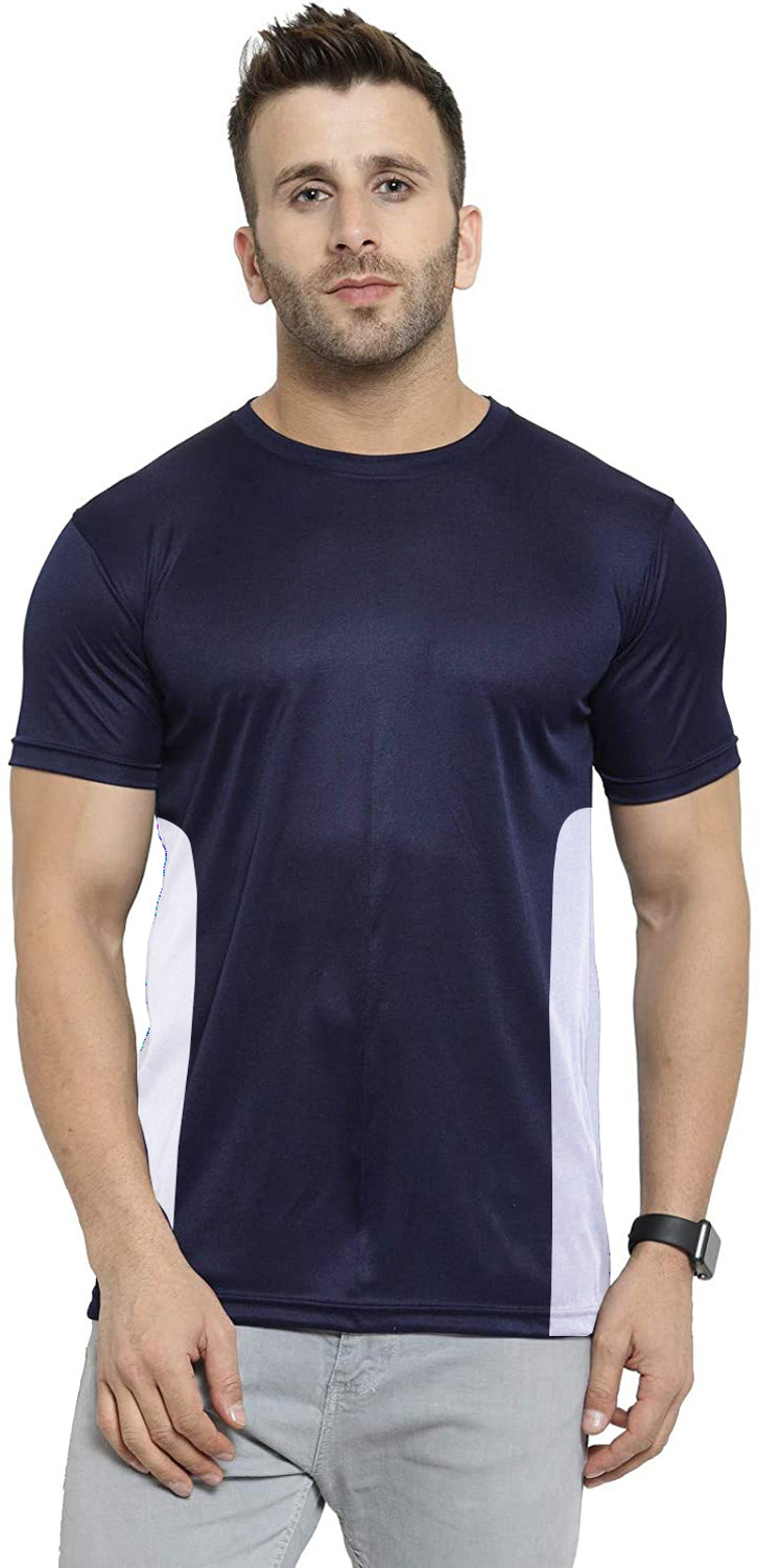 Image of UDI n ADI Solid Men Round Neck Navy Blue, Black T-Shirt