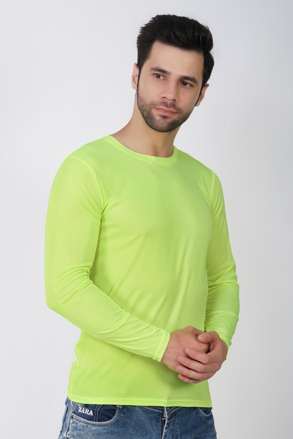 Image of KASPY Men Solid Round Neck Polyester Light Green T-Shirt