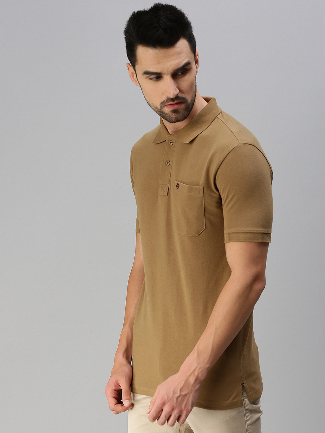 Image of ONN Solid Men Polo Neck Brown T-Shirt