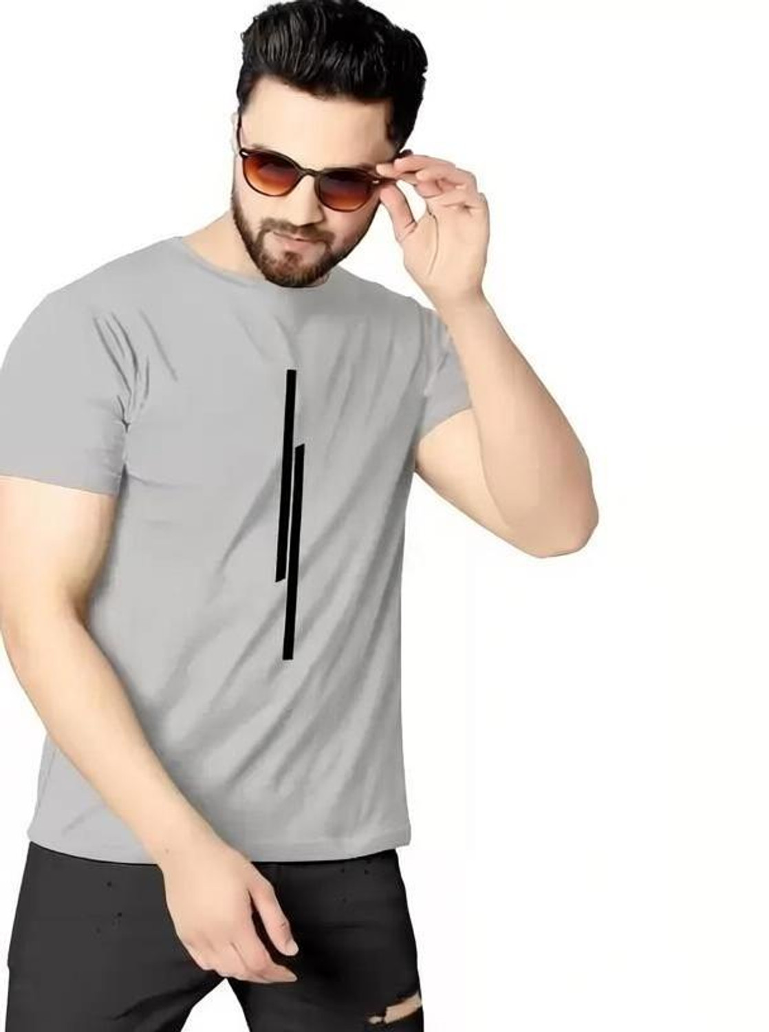 Image of Roadster Men Printed Round Neck Pure Cotton White T-Shirt
