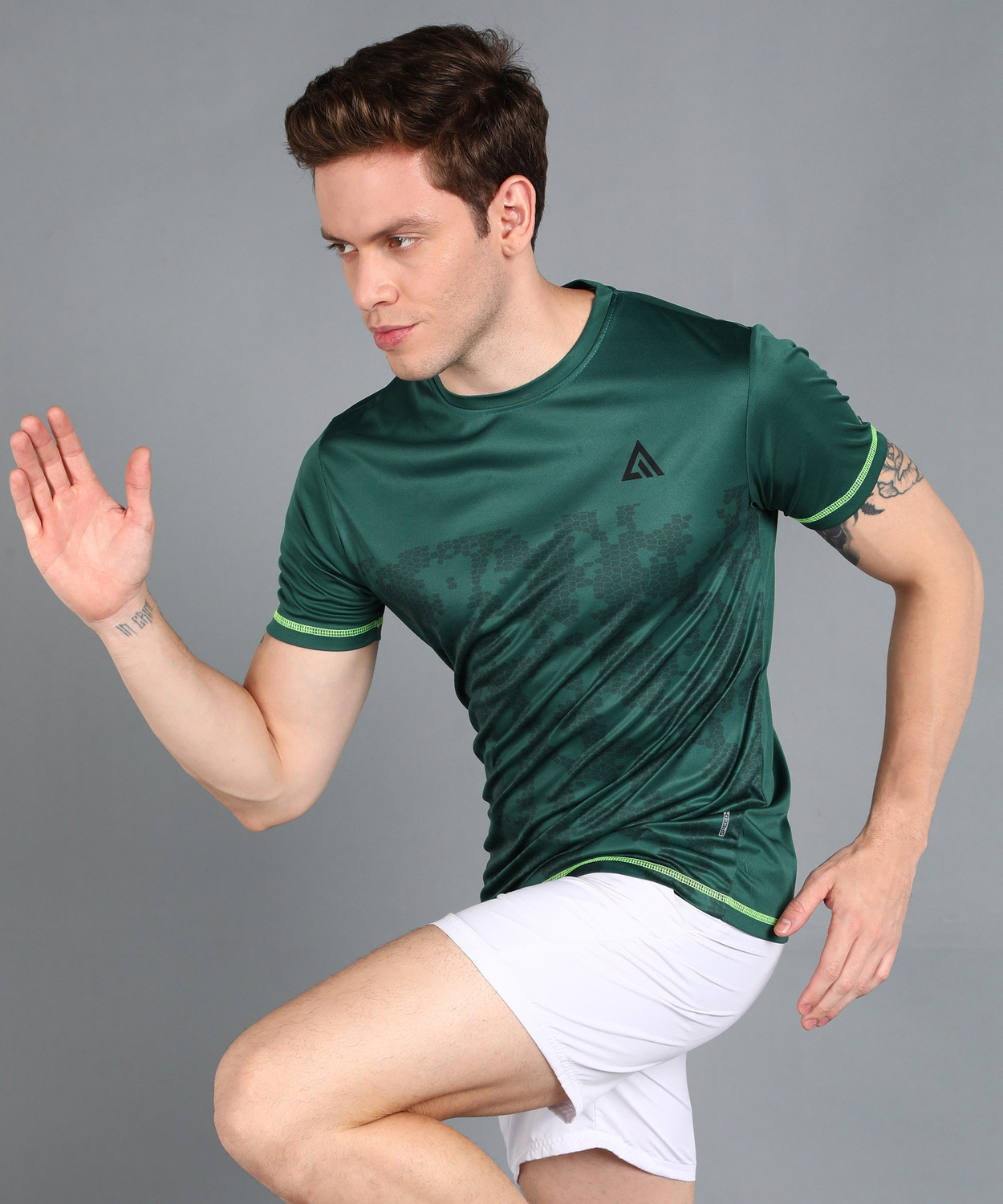 Image of Adrenex Printed Men Round Neck Green T-Shirt