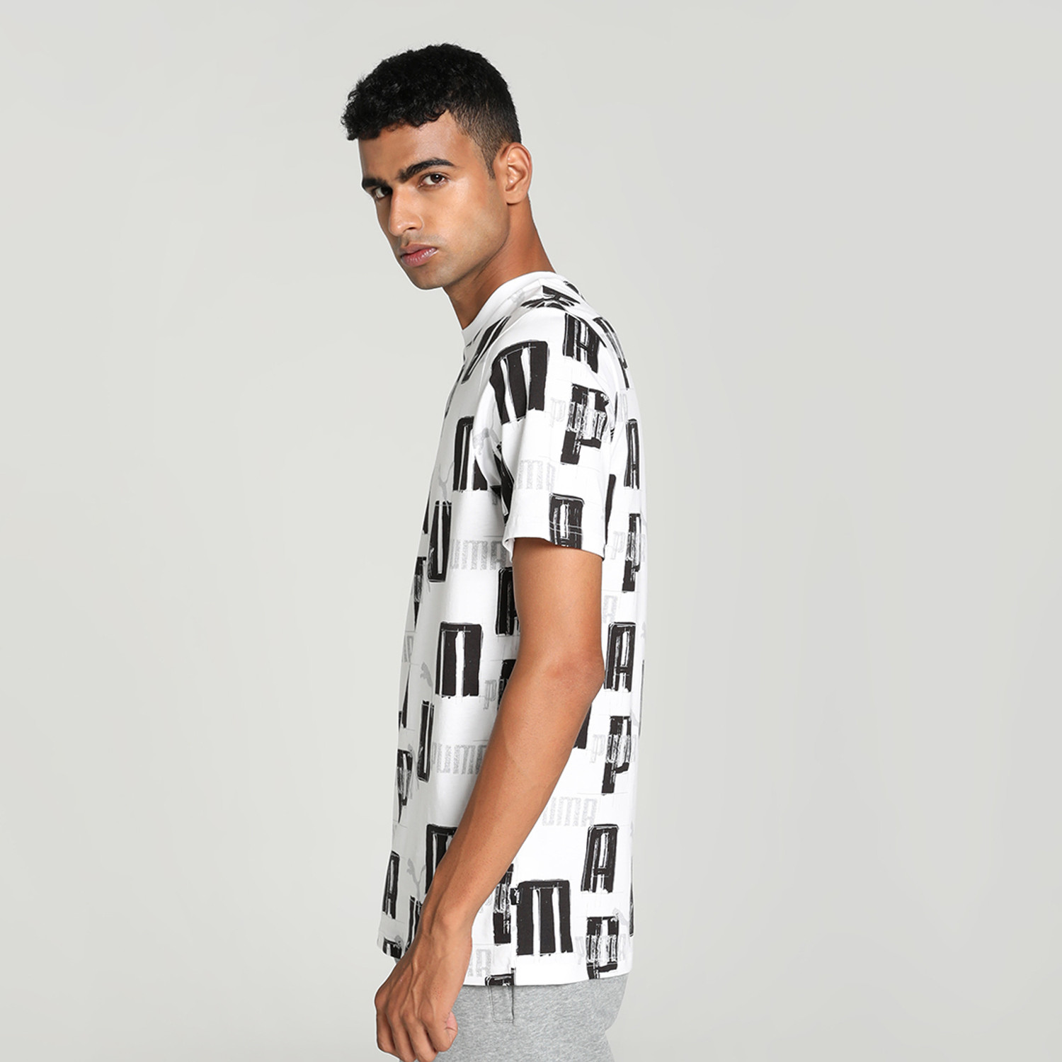 Image of PUMA Men Printed Crew Neck Pure Cotton White T-Shirt