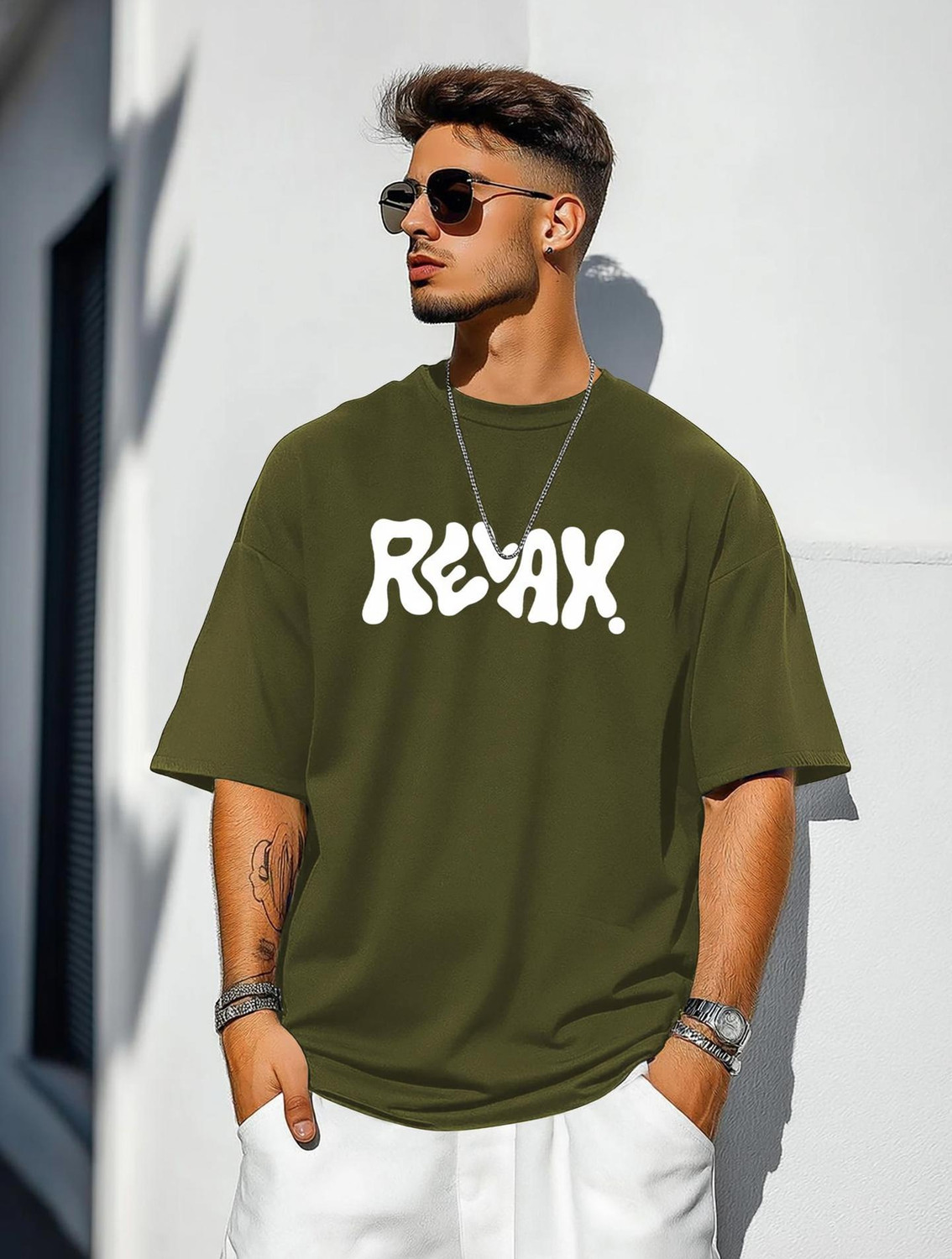 Image of Silcoba Men Solid Hooded Neck Cotton Blend Green T-Shirt
