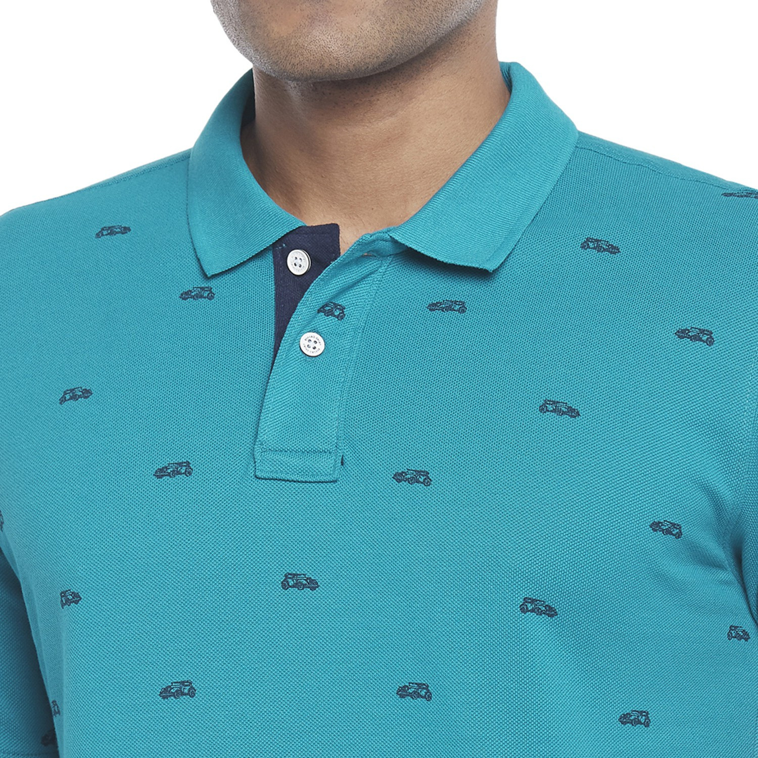 Image of Byford by Pantaloons Printed Men Polo Neck Blue T-Shirt