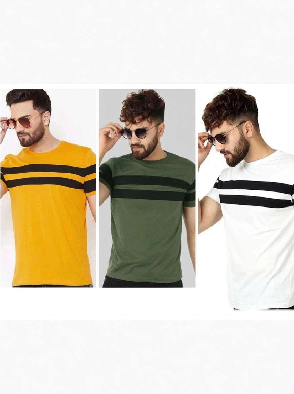 Image of TRIPR Men Solid Mandarin Collar Cotton Blend Dark Green T-Shirt
