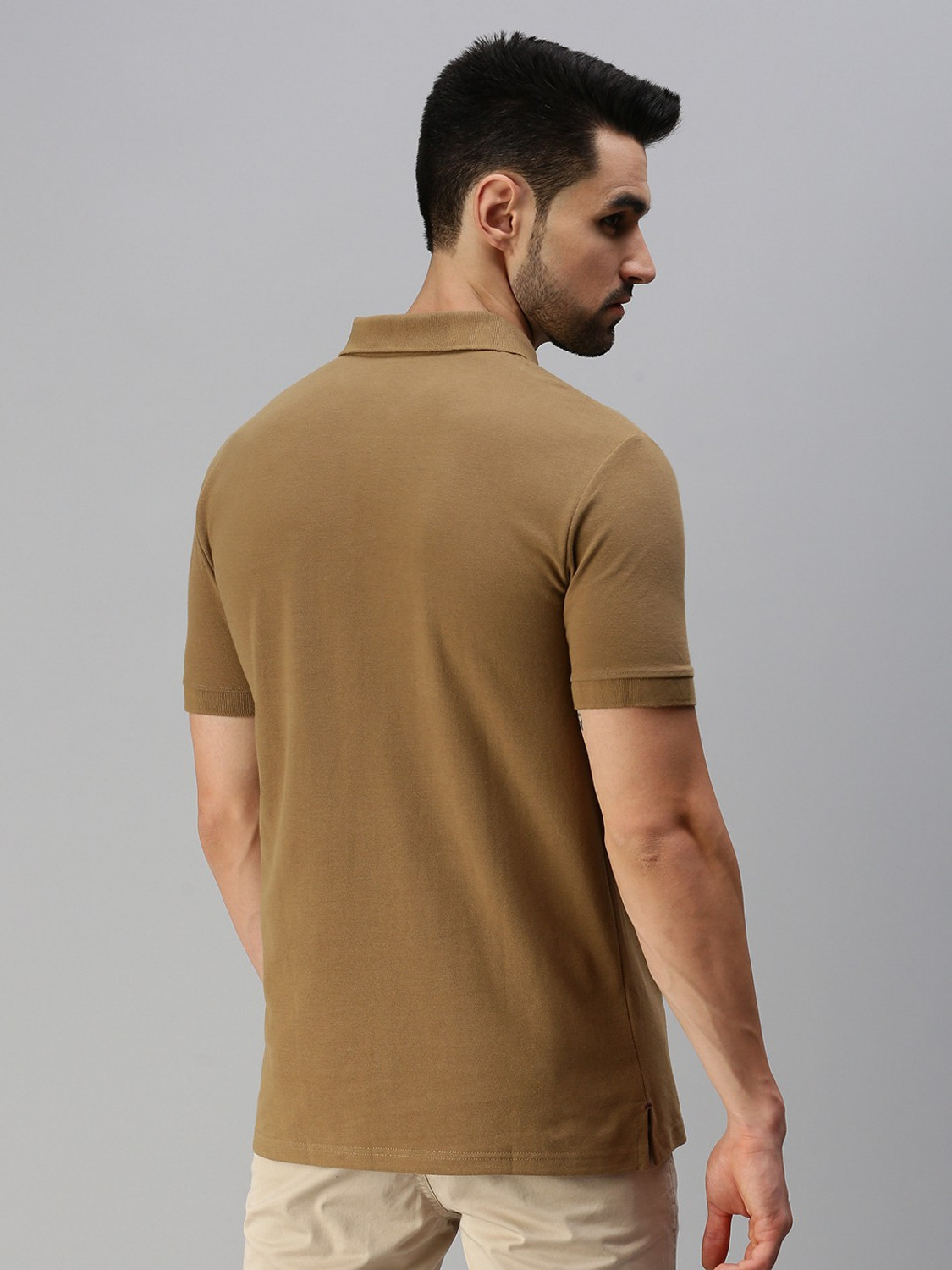 Image of ONN Solid Men Polo Neck Brown T-Shirt