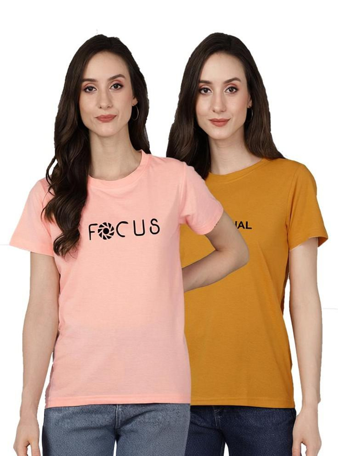 Image of ZentWorld Pack of 3 Women Printed Round Neck Cotton Blend Multicolor T-Shirt