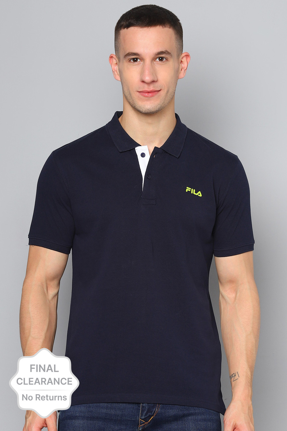 FILA Solid Men Polo Neck Blue T Shirt Price History