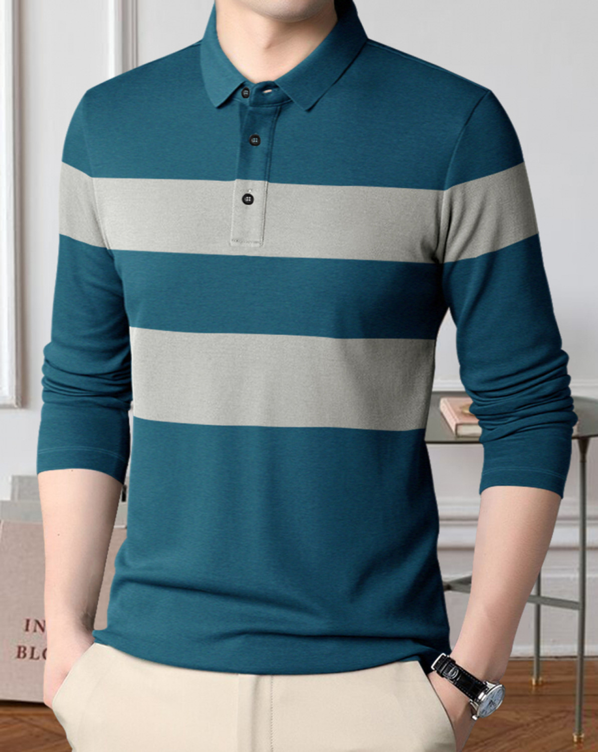 Image of Rufica Pack of 2 Men Self Design Mandarin Collar Cotton Blend Multicolor T-Shirt