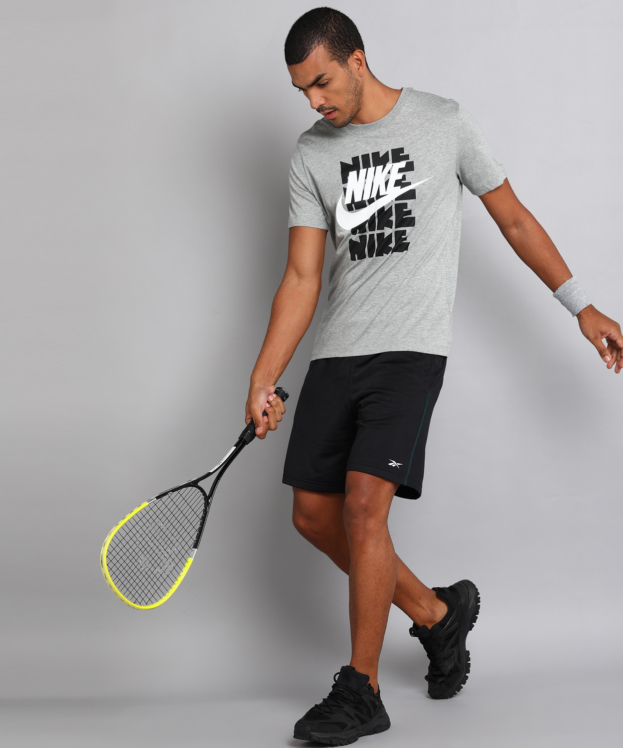 Image of NIKE Typography Men Round Neck Grey T-Shirt