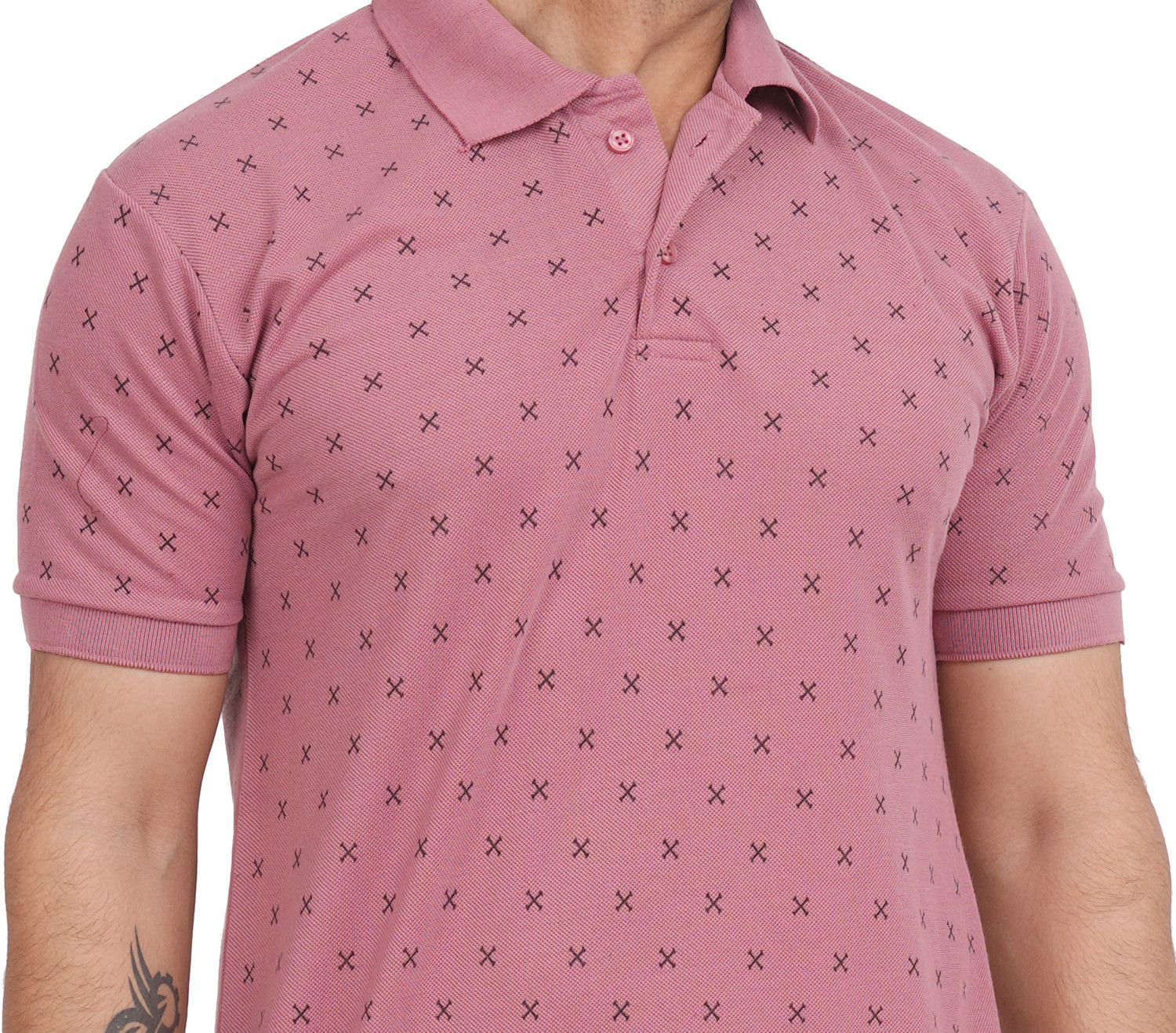 Image of GREENPORT Graphic Print, Printed Men Polo Neck Pink T-Shirt