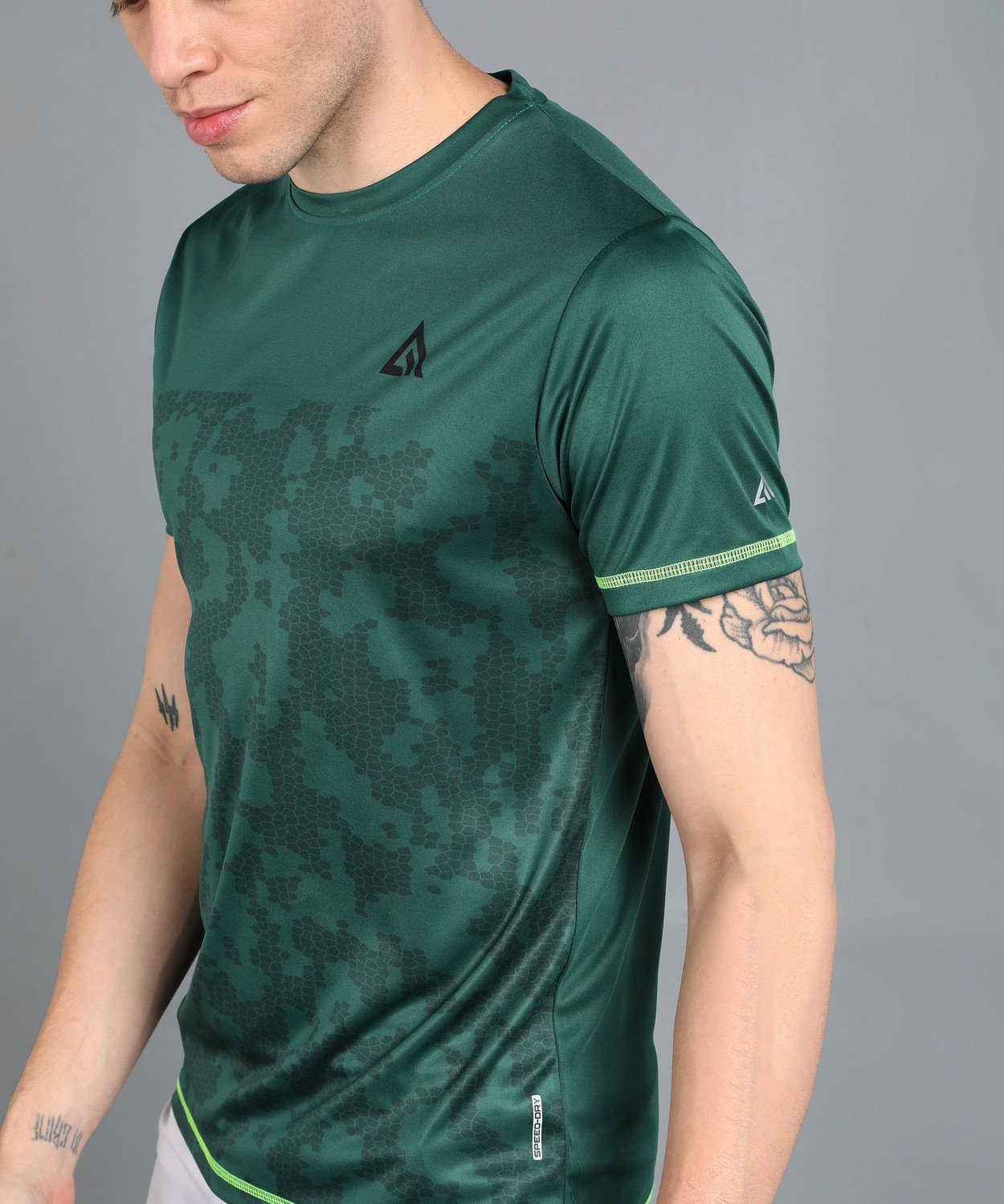 Image of Adrenex Printed Men Round Neck Green T-Shirt