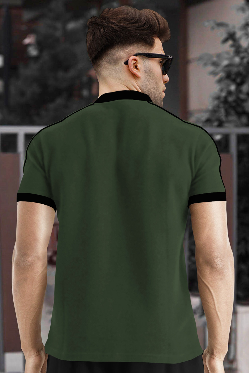 Image of TRIPR Men Solid Henley Neck Cotton Blend Dark Green, Black T-Shirt