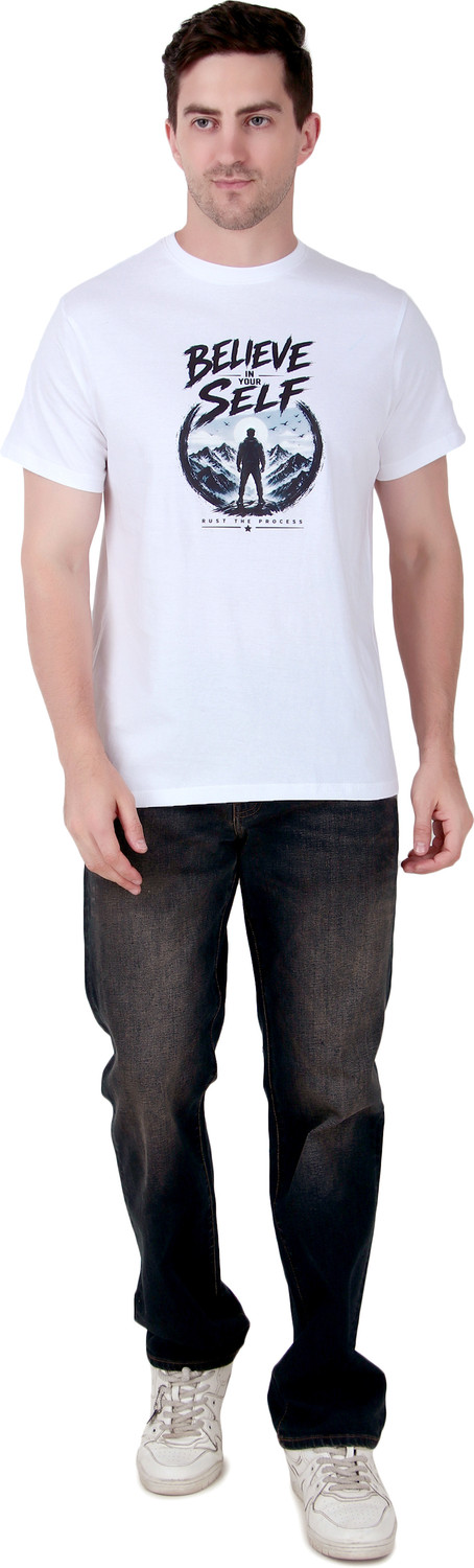 Image of BOOM BAAM Men Self Design Round Neck Polycotton Grey T-Shirt