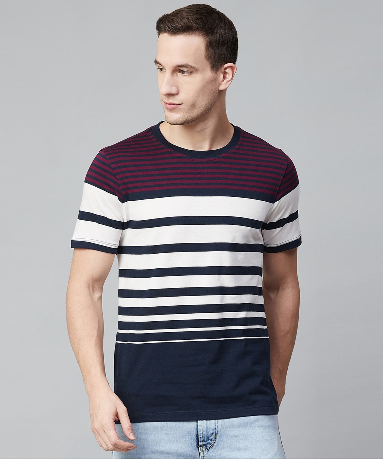 Image of Roadster Men Printed Round Neck Pure Cotton White T-Shirt
