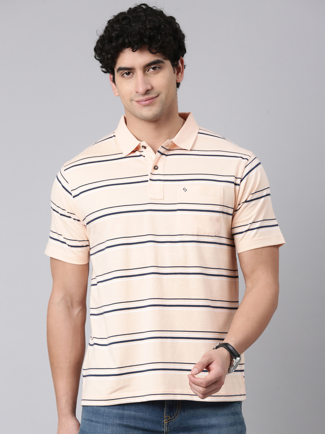 Image of Classic Polo Men Solid Polo Neck Cotton Blend Yellow T-Shirt