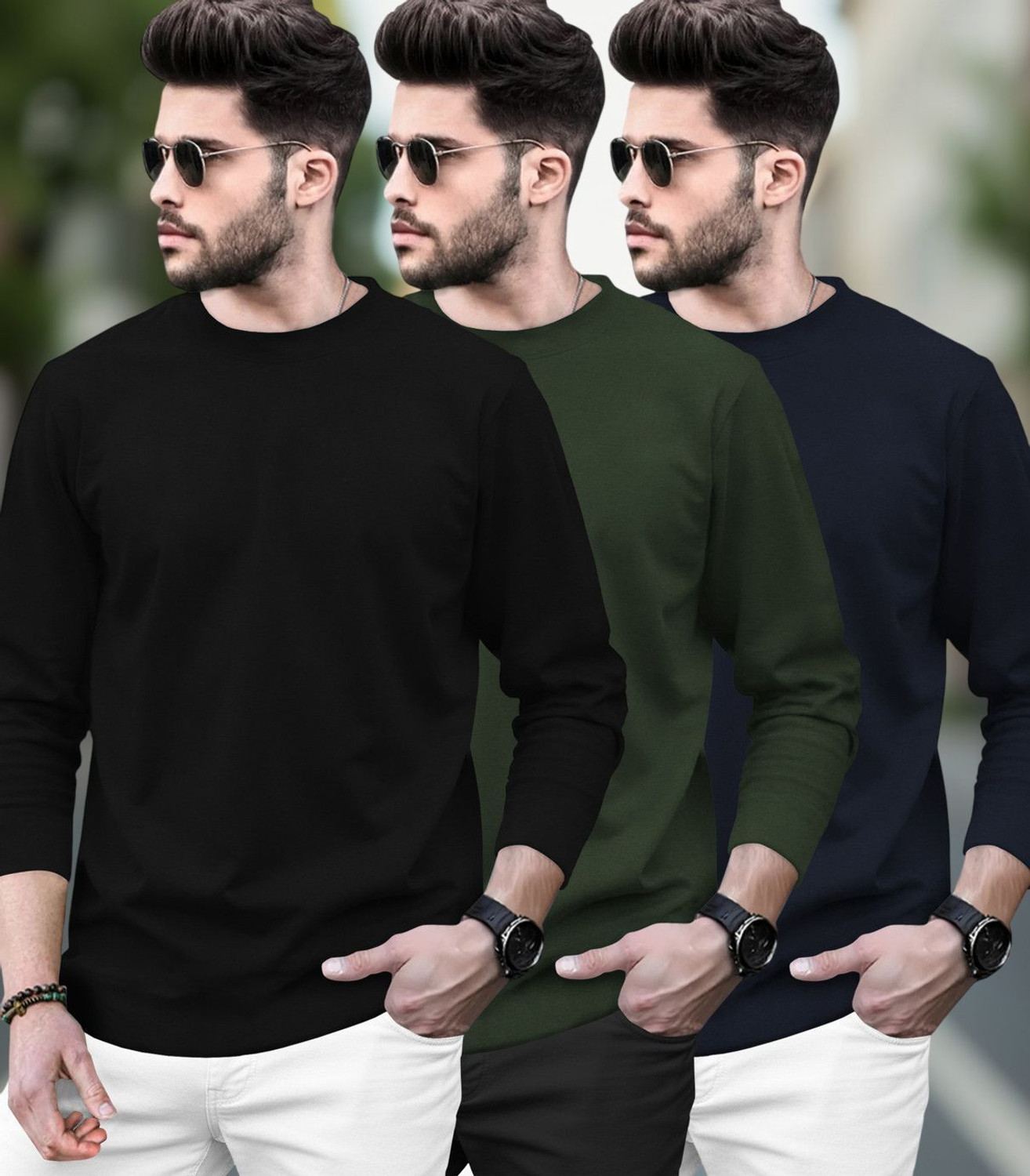 Image of BLIVE Men Printed Hooded Neck Cotton Blend Navy Blue, Yellow T-Shirt