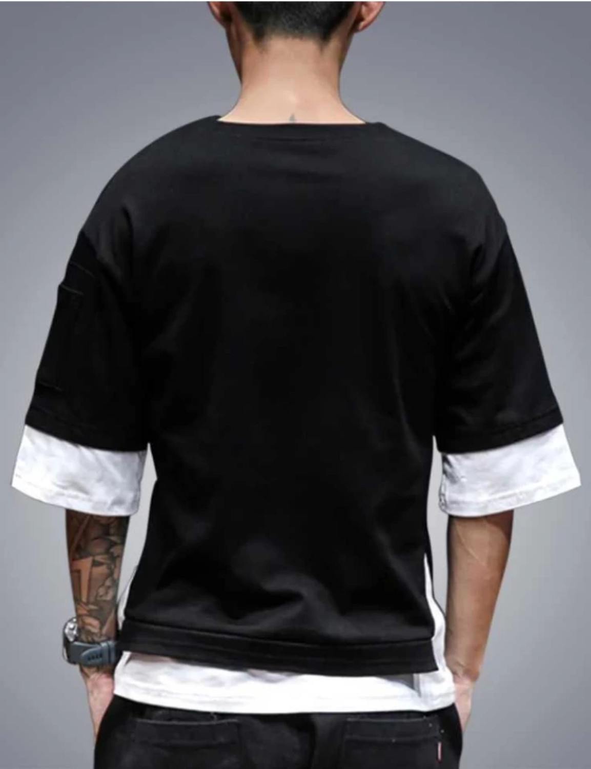 Image of Rimmy Textile Color Block Men Black T-Shirt