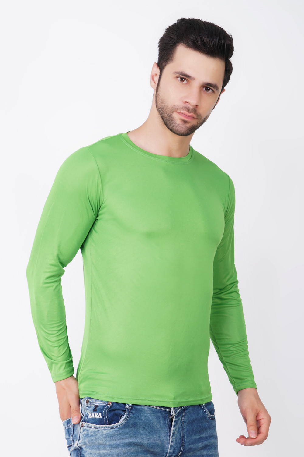 Image of KASPY Men Solid Round Neck Polyester Green T-Shirt