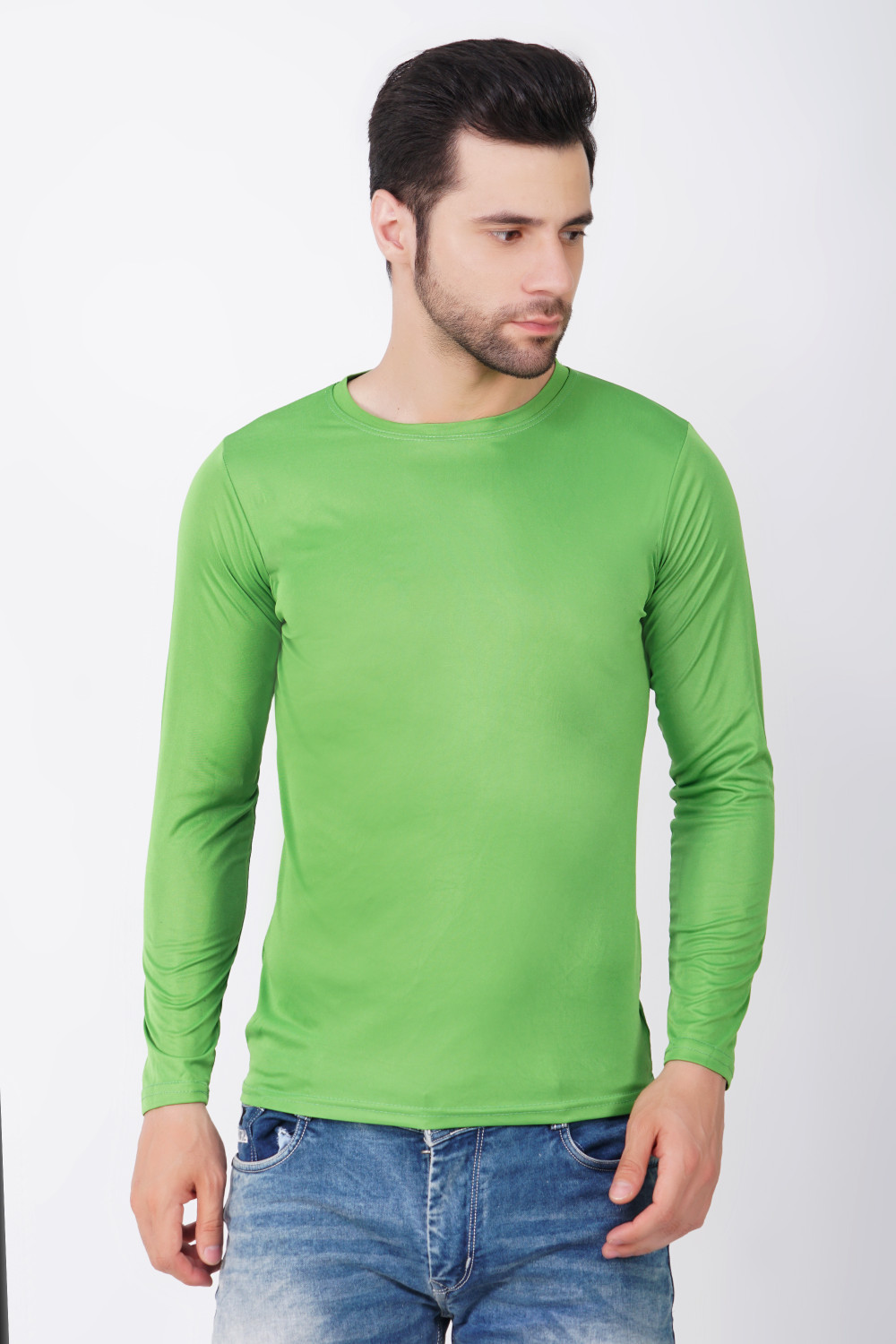 Image of KASPY Men Solid Round Neck Polyester Green T-Shirt