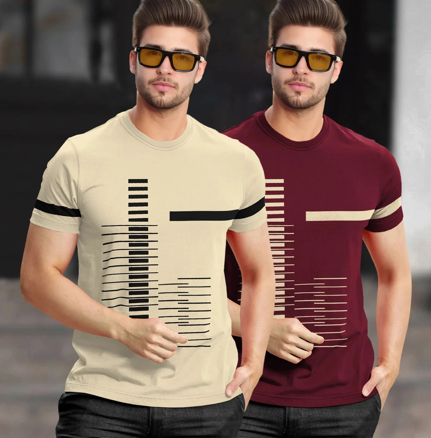 Image of TRIPR Men Solid Mandarin Collar Cotton Blend Navy Blue T-Shirt