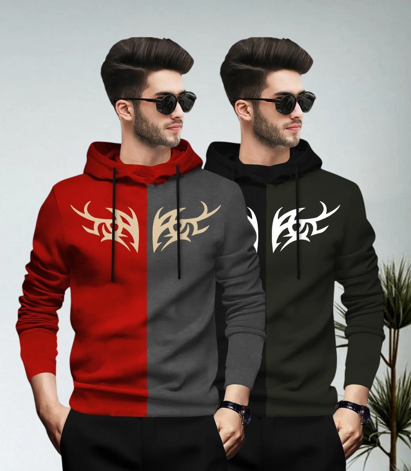 Image of BLIVE Men Printed Hooded Neck Cotton Blend Black, Yellow T-Shirt