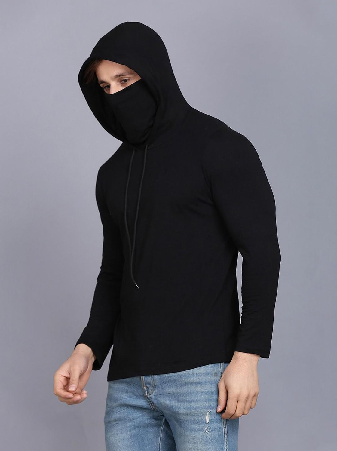 Image of Silcoba Men Solid Hooded Neck Cotton Blend Green T-Shirt
