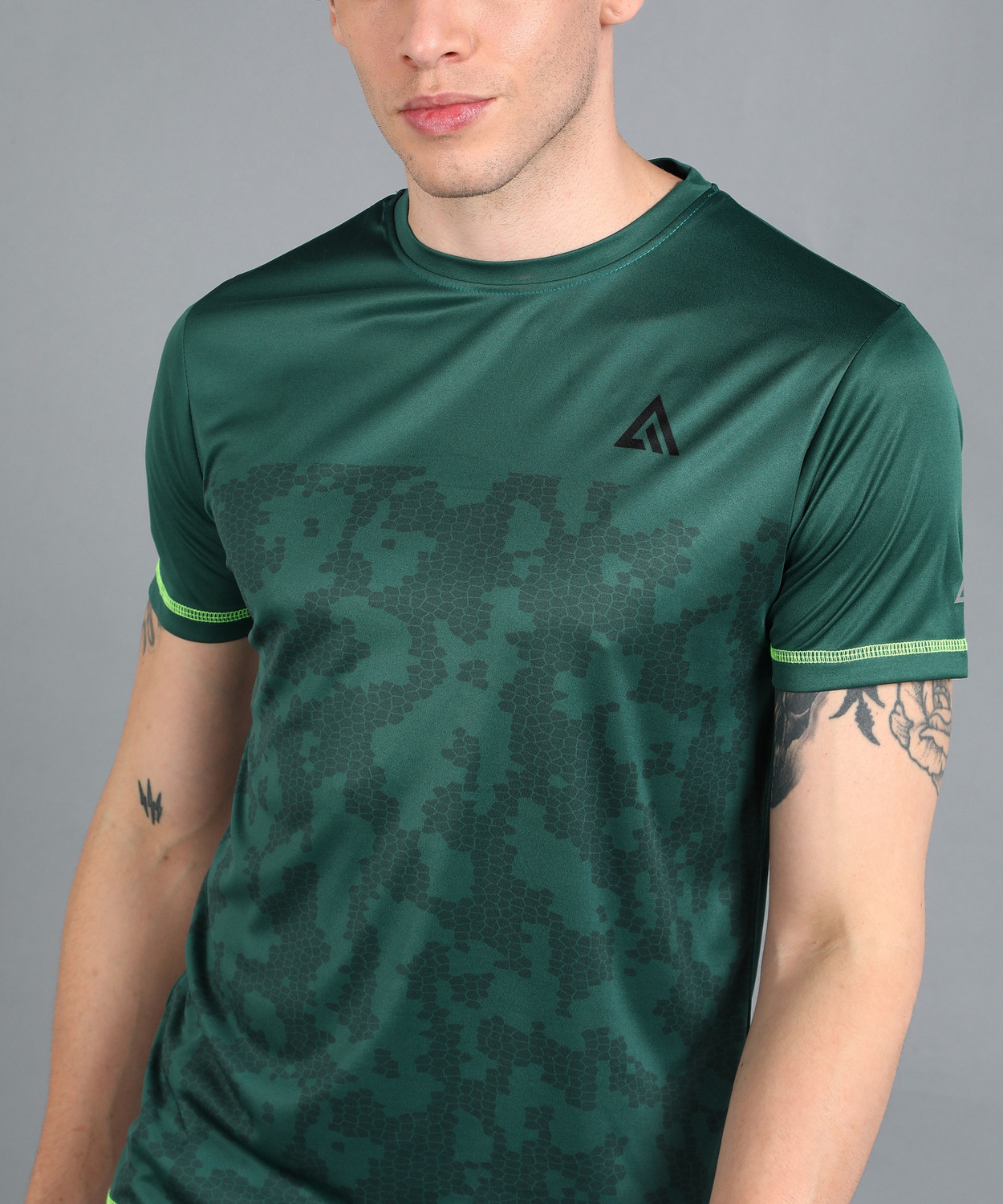Image of Adrenex Printed Men Round Neck Green T-Shirt
