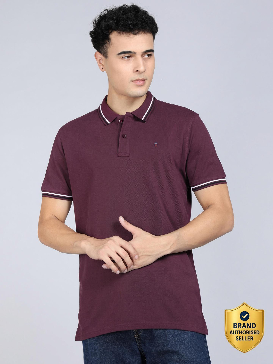 Louis Philippe Sport Solid Men Polo Neck Red T-Shirt
