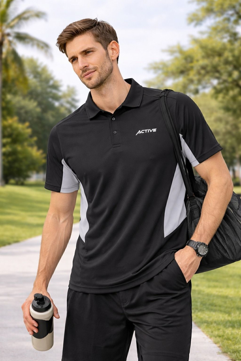 Image of HRX by Hrithik Roshan Men Printed Round Neck Polyester Black T-Shirt