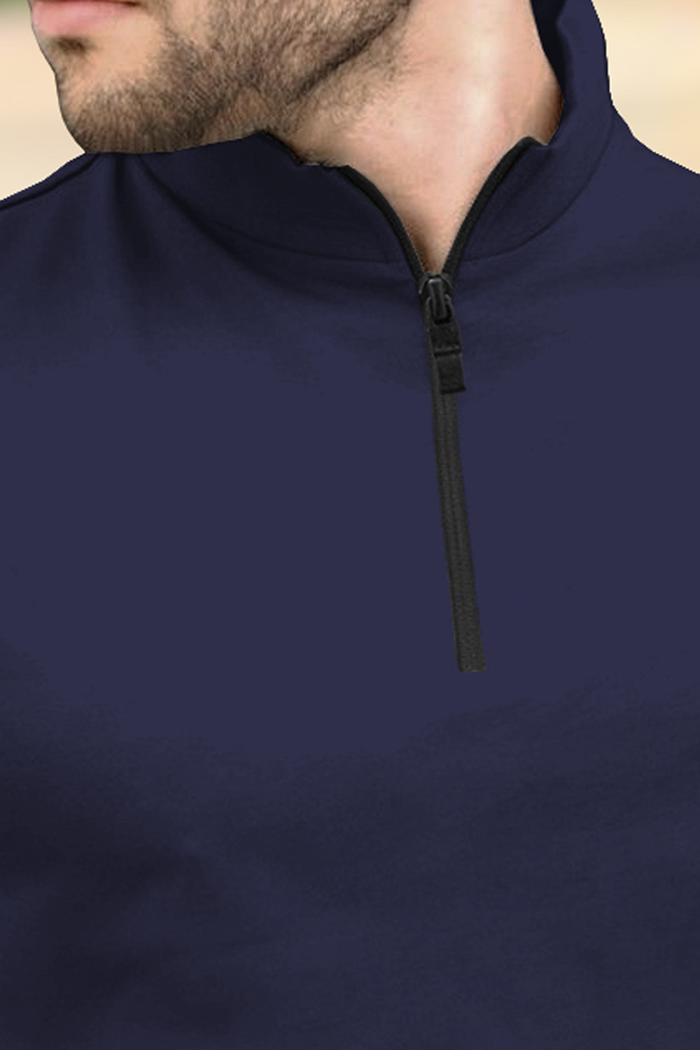 Image of TRIPR Men Solid Mandarin Collar Cotton Blend Navy Blue T-Shirt