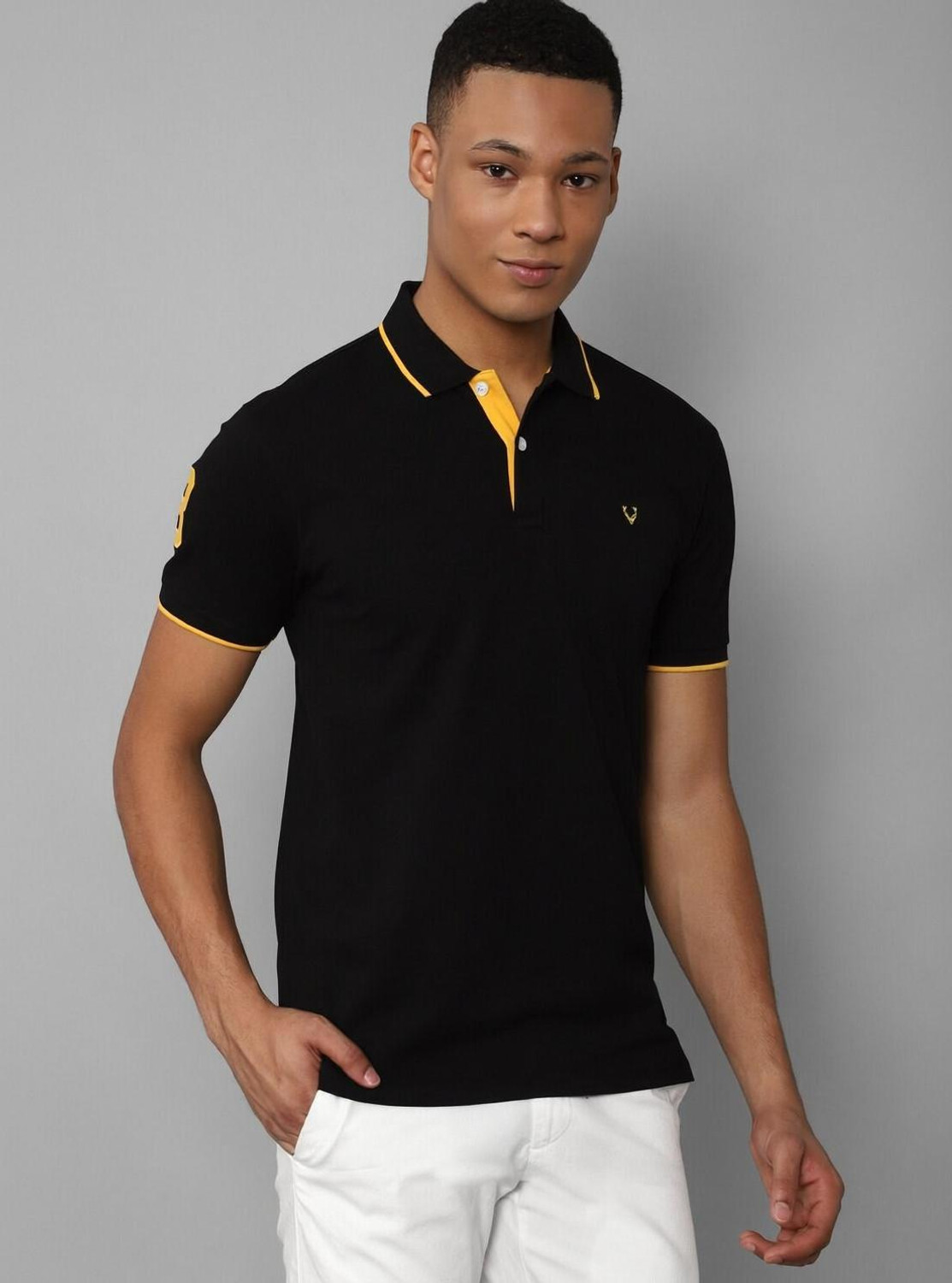 Allen Solly Solid Men Polo Neck Black T-Shirt