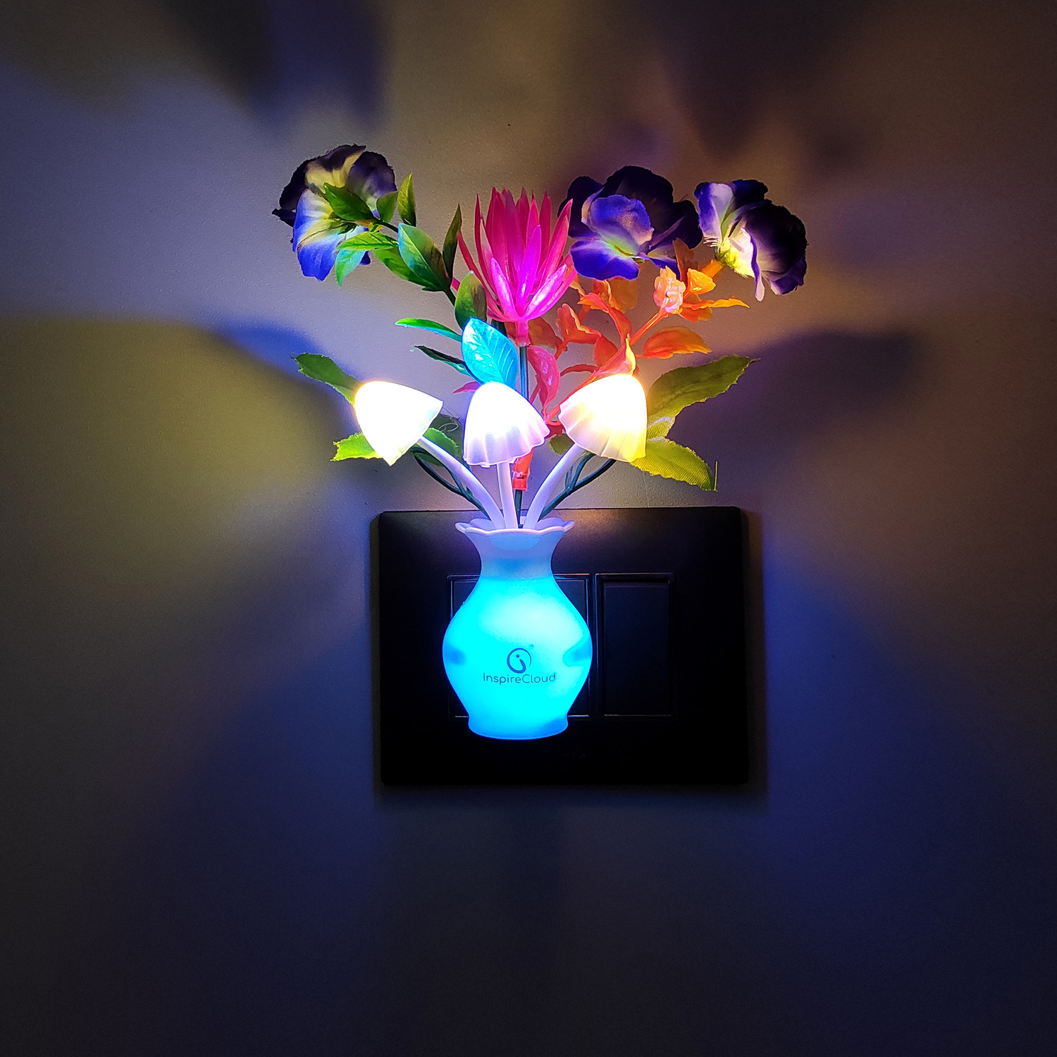 InspireCloud auto ON/Off Sensor Mushroom Shape LED Night lamp with Multicolor Light Illuminated and Flowers Night Lamp  (16 cm, Purple, Pink)