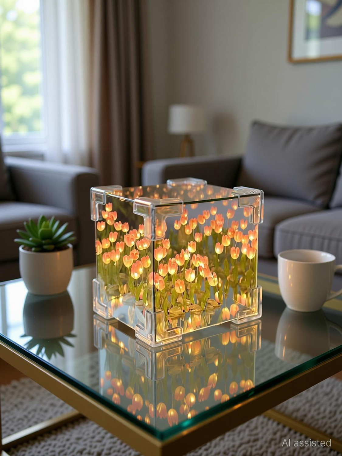Dykidrah DIY Tulip Cube Mirror Lamp, 30 Flowers LED Decorative Lamp, 2